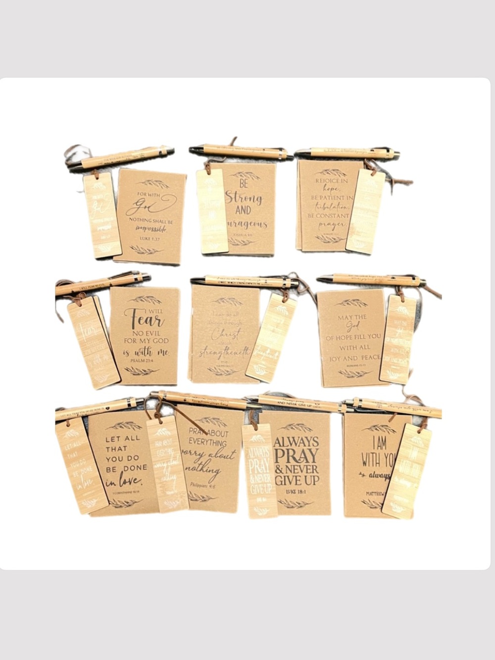 10 Gift Set-Christian scripture notepad,bamboo pen & bamboo bookmark. Gift Sets